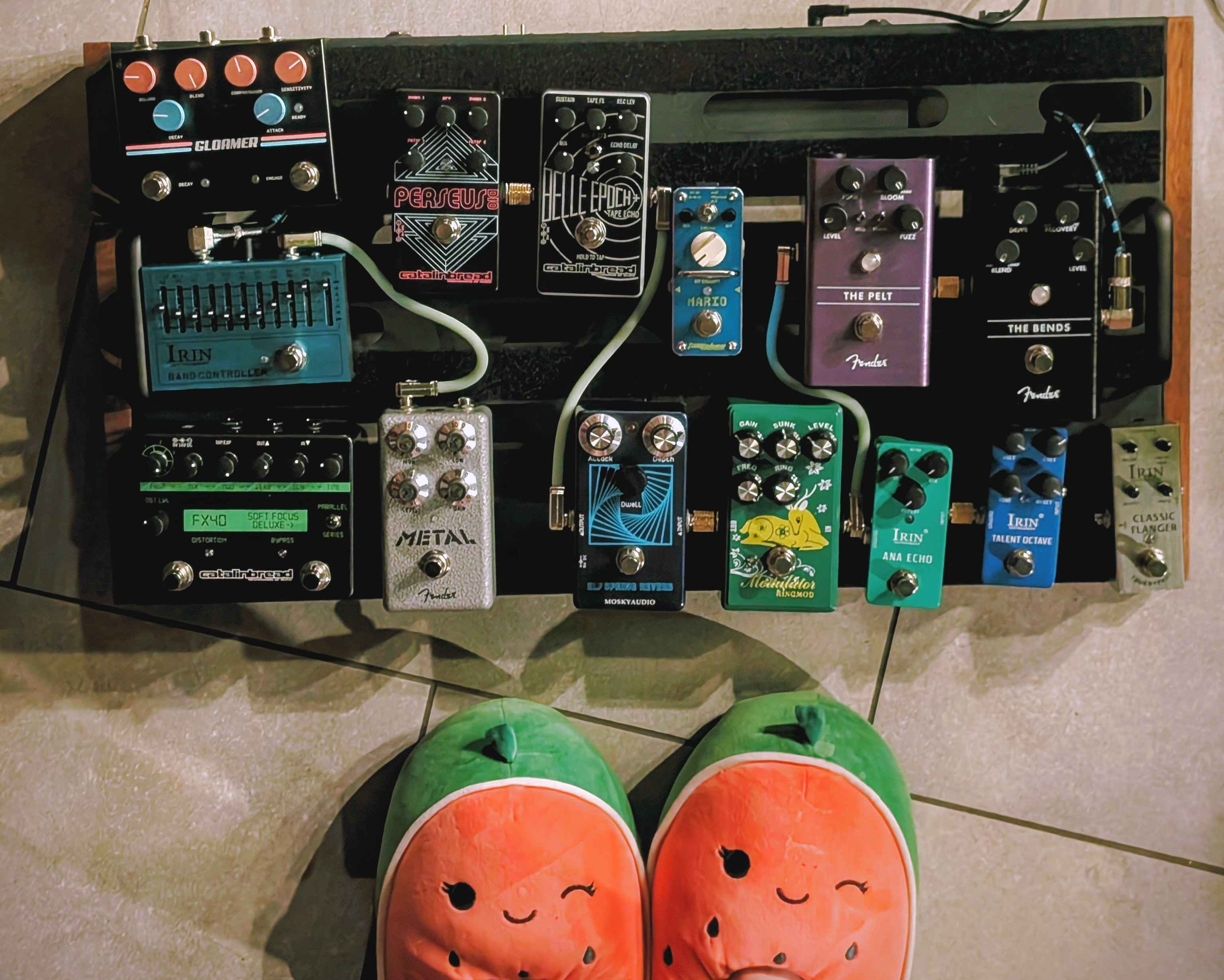 The pedal board Andrew and I jammed on while setting up the kit